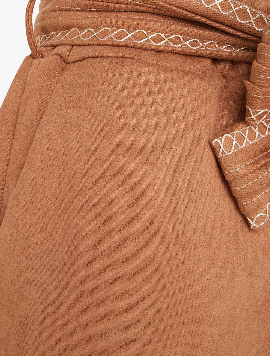 Suède short met geborduurde riem - Kameel - Image 3