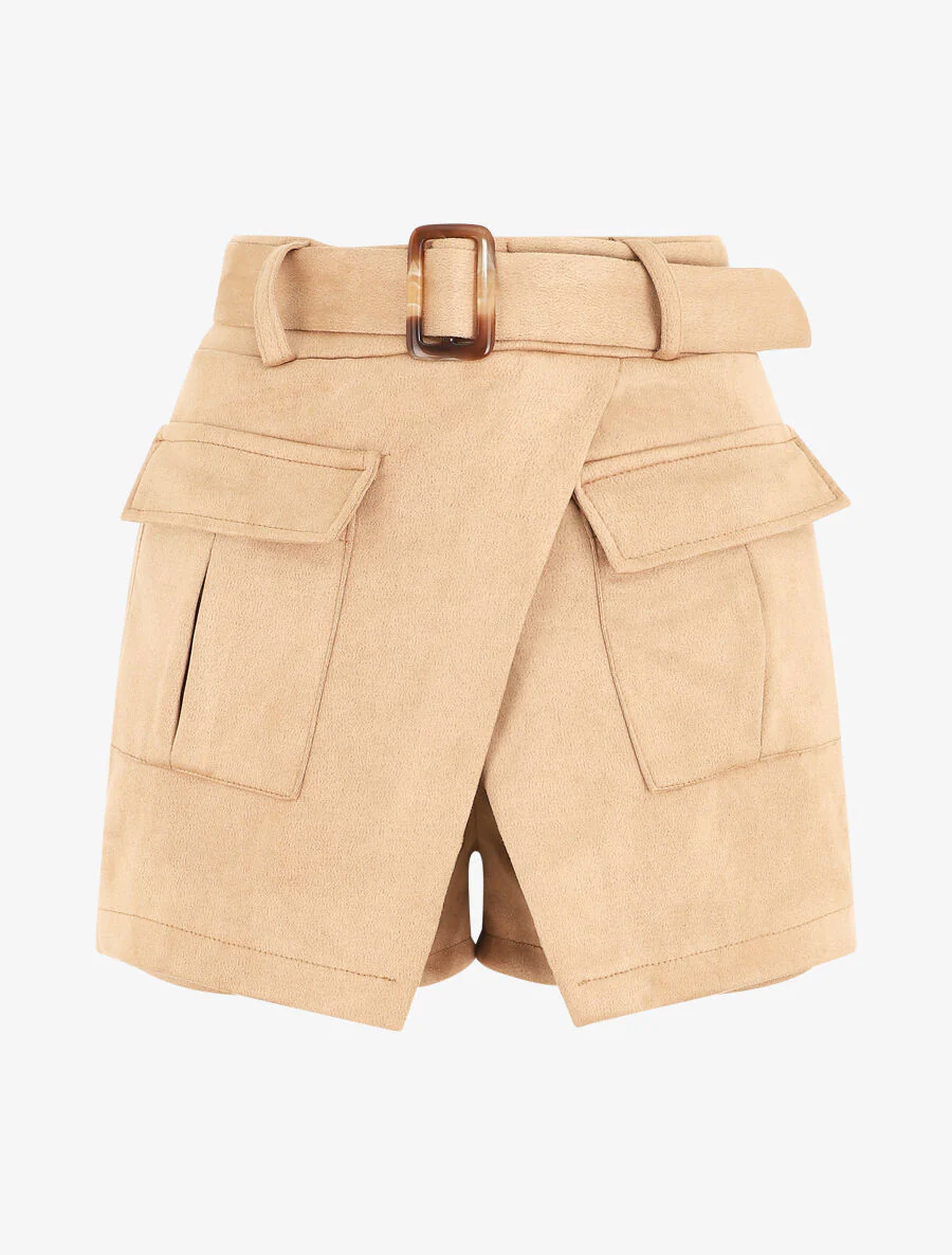 Suède short rok - Licht camel