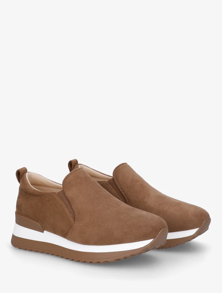 Suède sleehakken sneakers - Kameel - Image 4