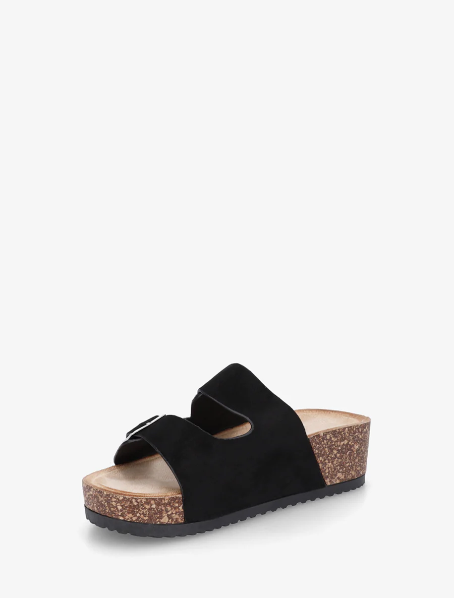 Suède slippers met kurkeffectzool - Zwart - Image 3