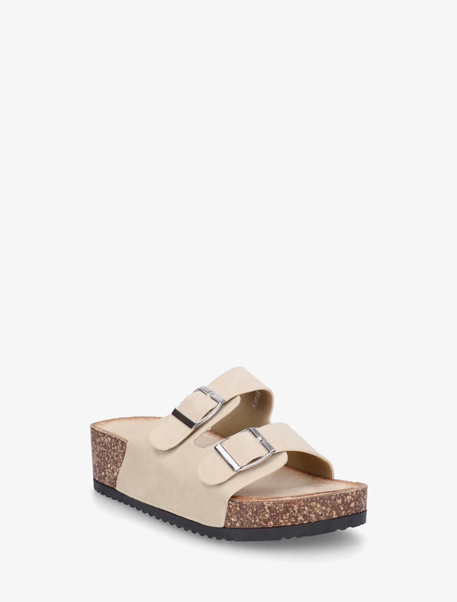 Suède slippers met kurkeffectzool - Beige - Image 2