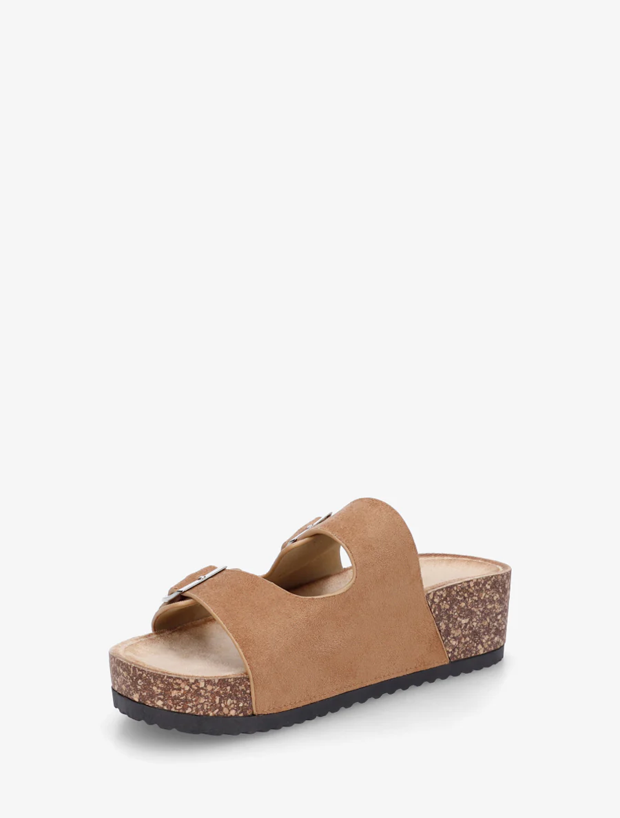 Suède slippers met kurkeffectzool - Kameel - Image 3