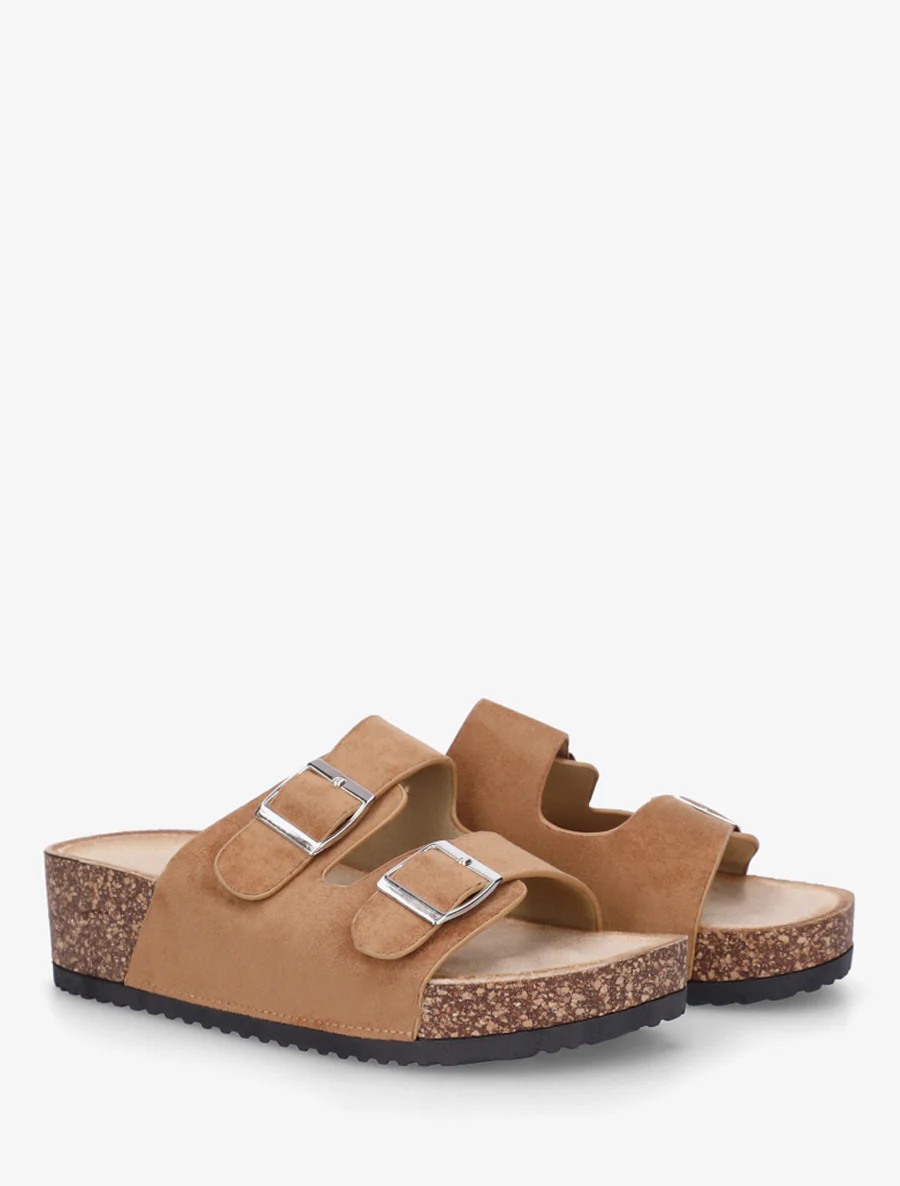 Suède slippers met kurkeffectzool - Kameel - Image 4