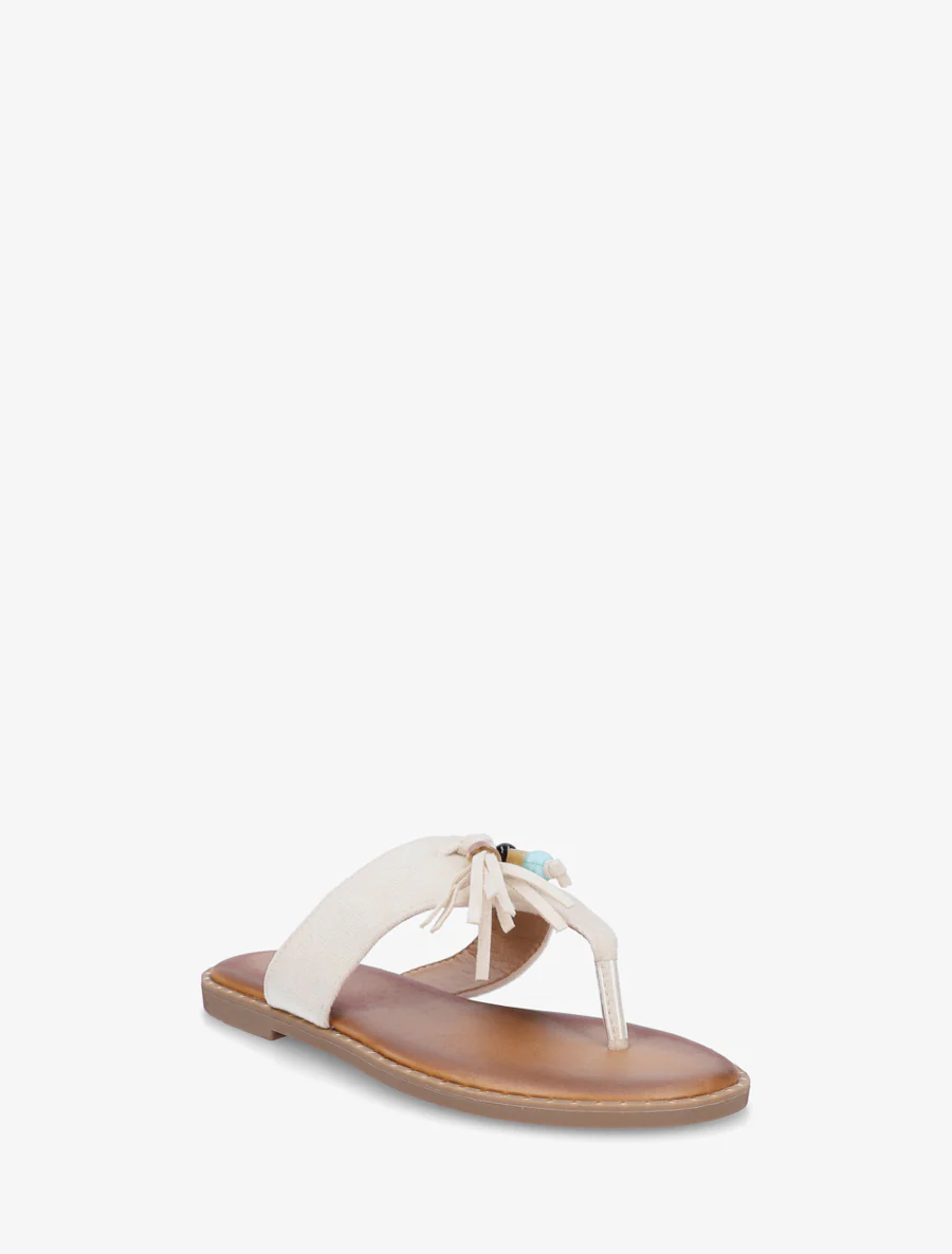 Suède slippers met parels en kwastjes - Beige - Image 2
