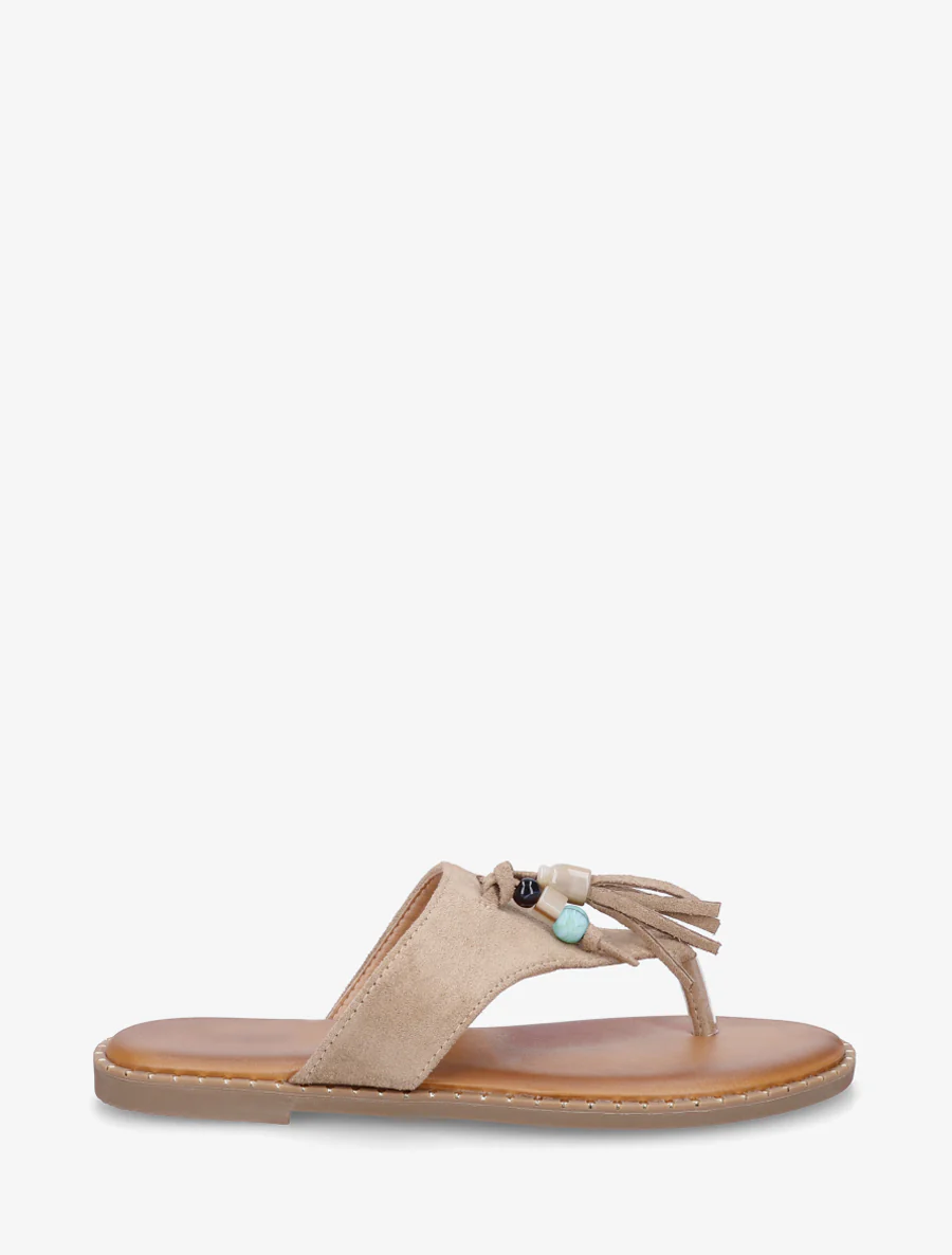 Suède slippers met parels en kwastjes - Mol