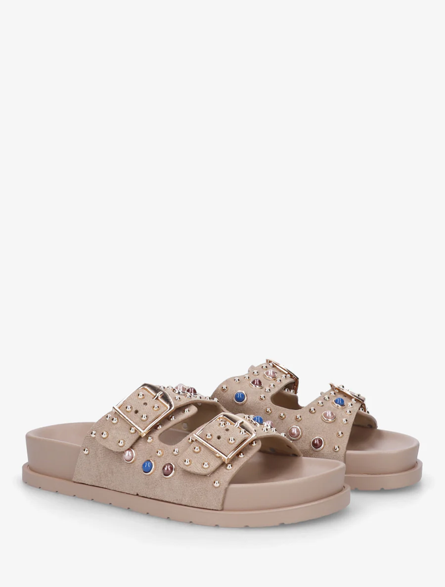 Suède slippers met parels en studs - Mol - Image 4