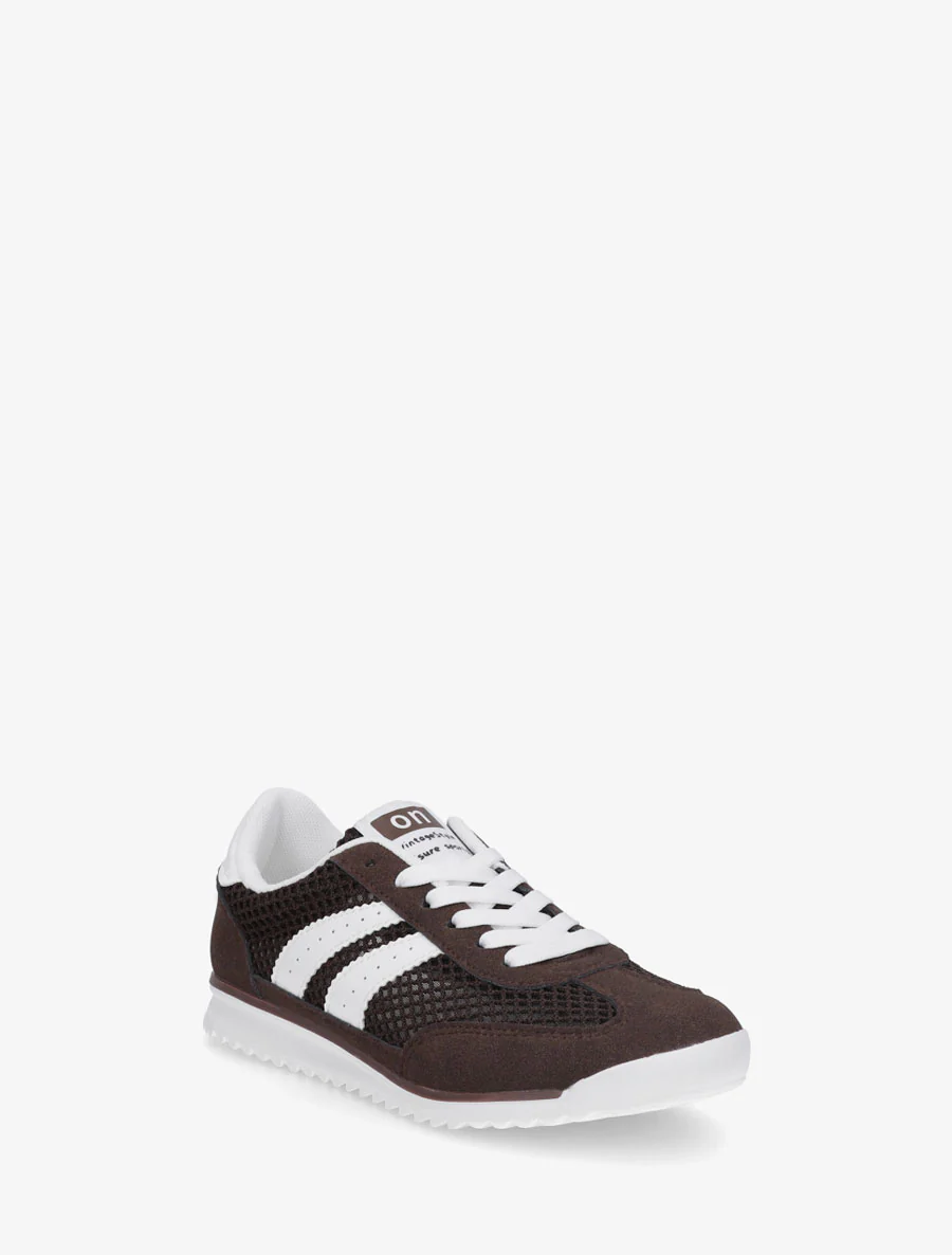 Suède sneakers en opengewerkt textiel - Bruin - Image 2