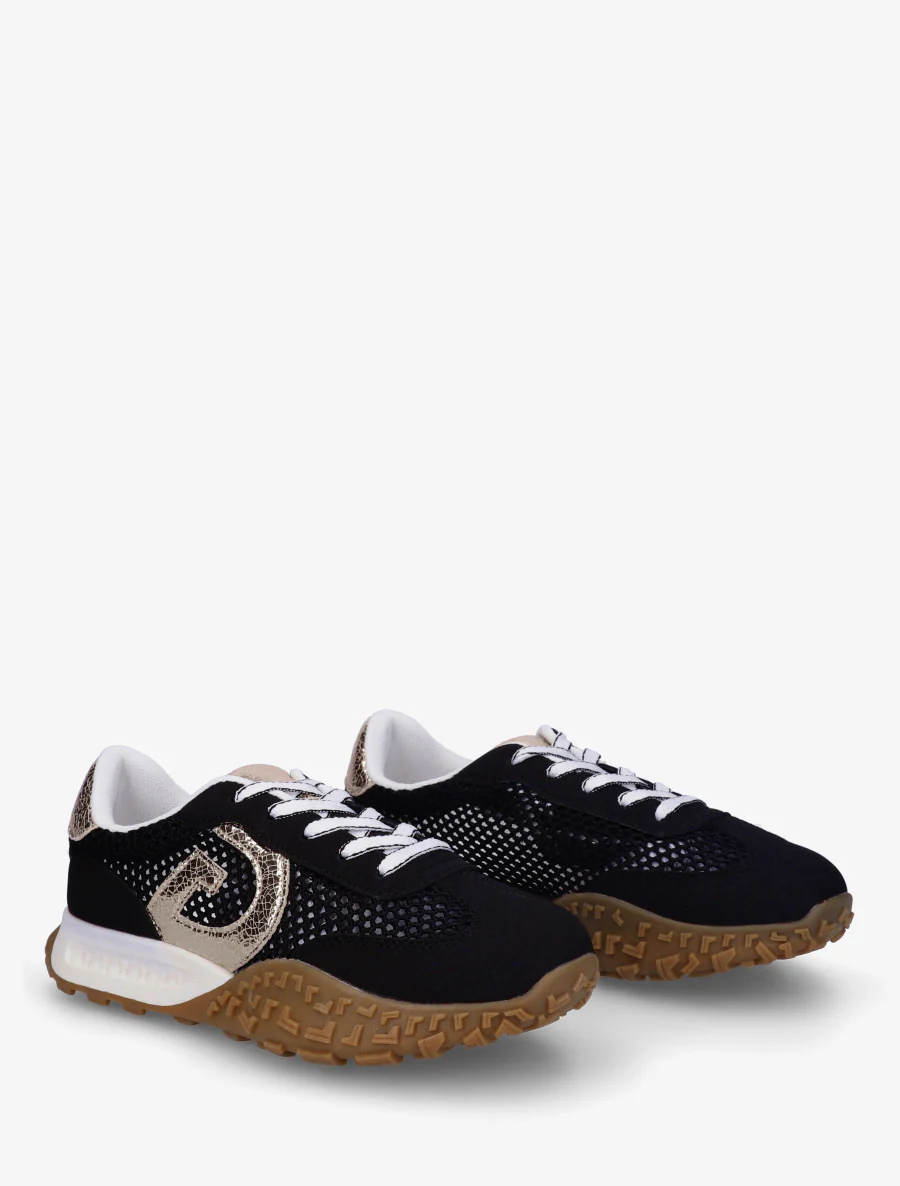 Suède sneakers en opengewerkte mesh - Zwart - Image 4