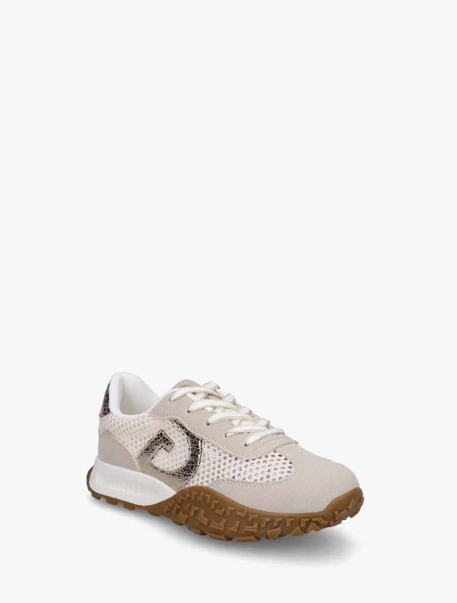 Suède sneakers en opengewerkte mesh - Beige - Image 2