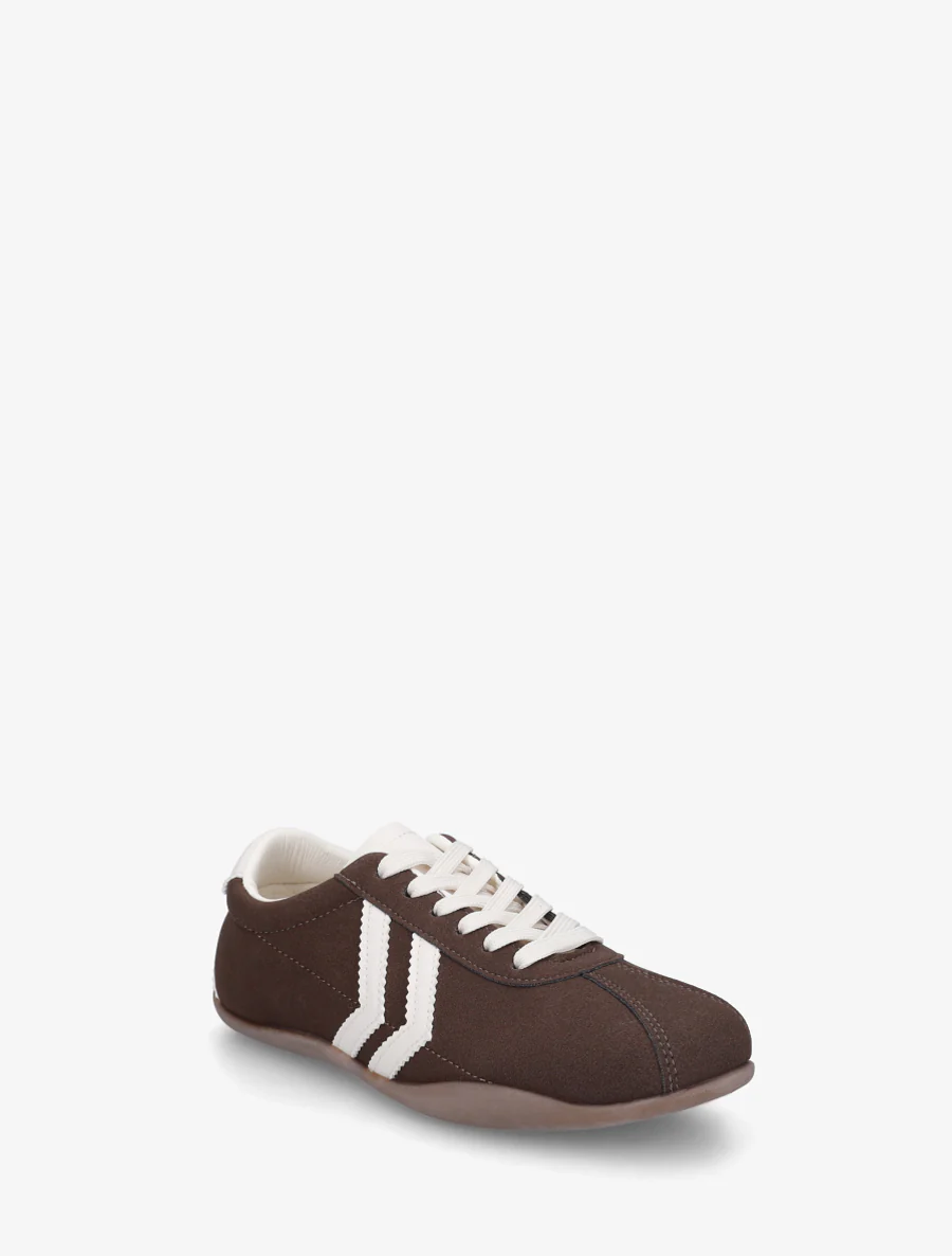 Suède sneakers met contrasterende strepen. - Bruin - Image 2