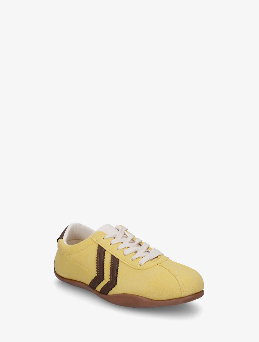 Suède sneakers met contrasterende strepen. - Geel - Image 2