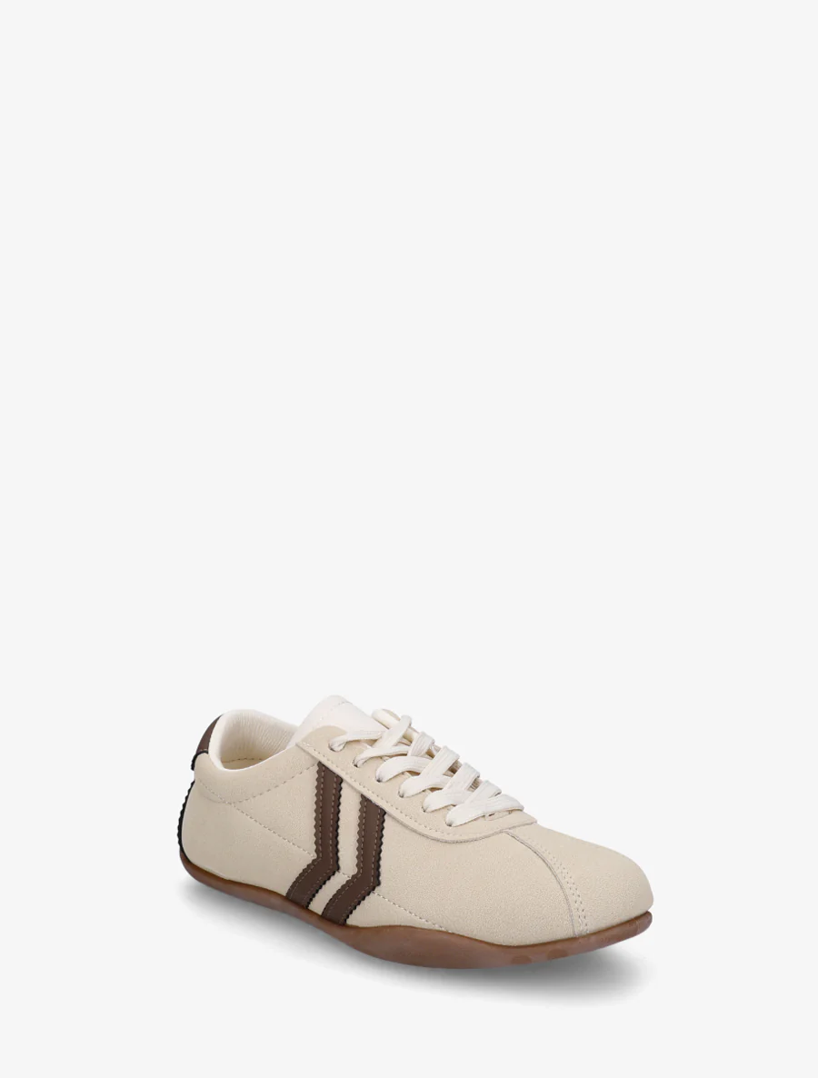 Suède sneakers met contrasterende strepen. - Beige - Image 2