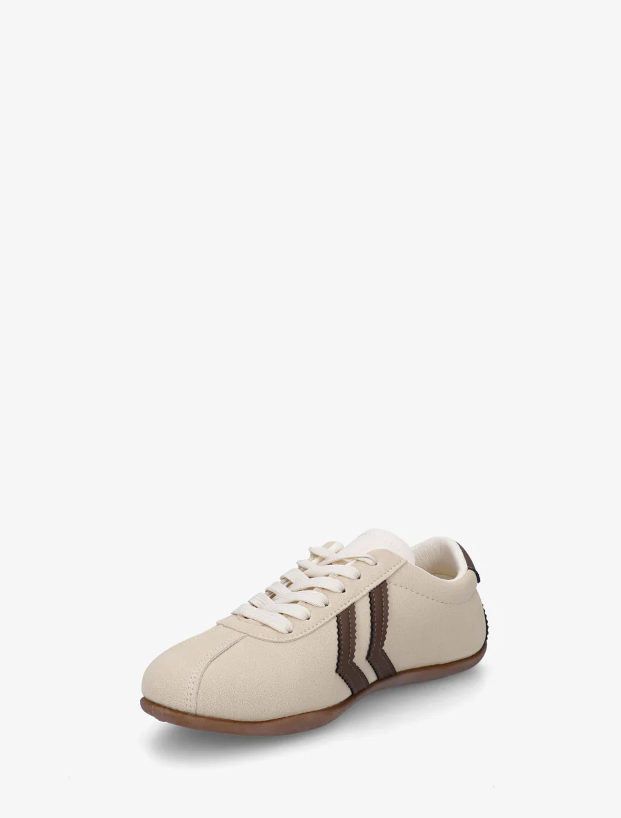 Suède sneakers met contrasterende strepen. - Beige - Image 3