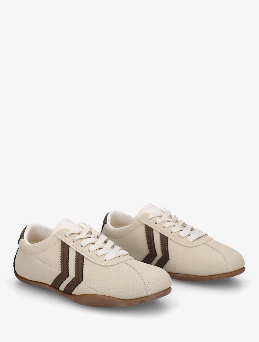 Suède sneakers met contrasterende strepen. - Beige - Image 4