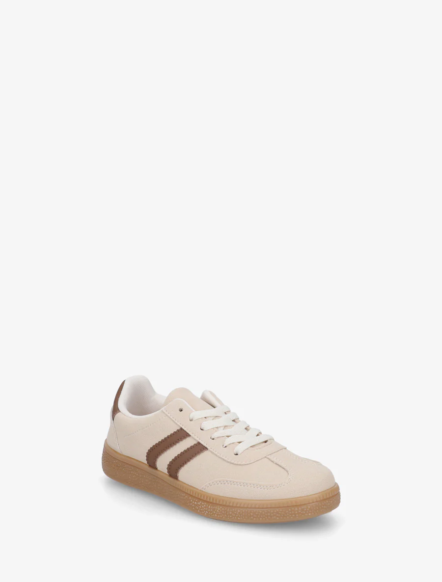 Suède sneakers met contrasterende strepen. - Beige - Image 2