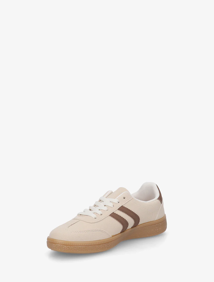 Suède sneakers met contrasterende strepen. - Beige - Image 3