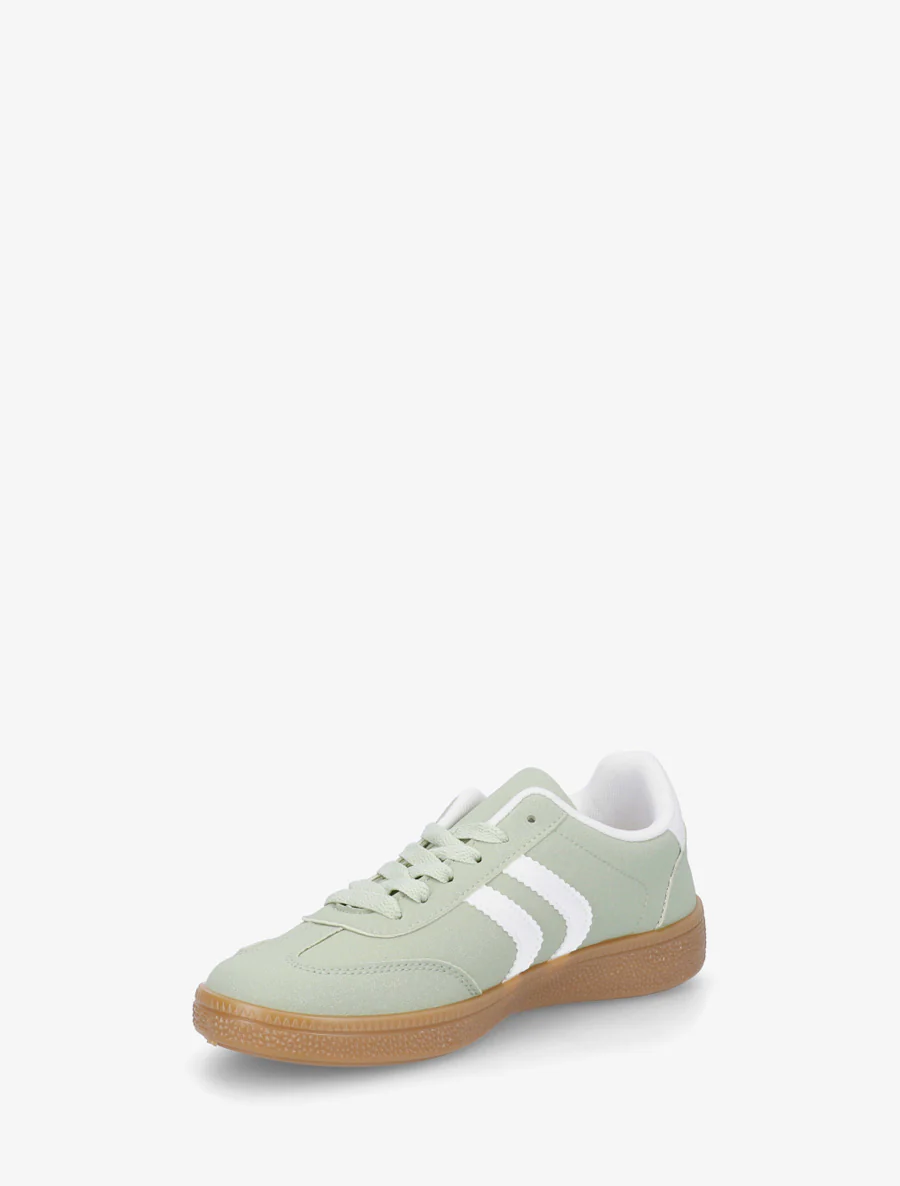 Suède sneakers met contrasterende strepen. - Amandelgroen - Image 3