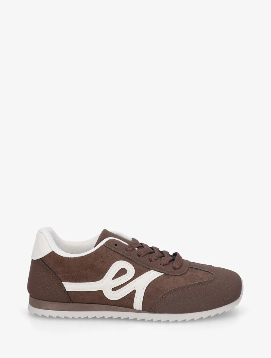 Suède sneakers met nubuck-effect inzetstuk - Bruin