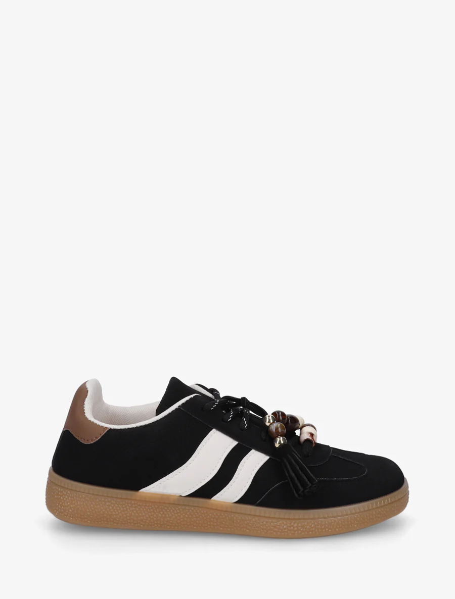 Suède sneakers met parels - Zwart