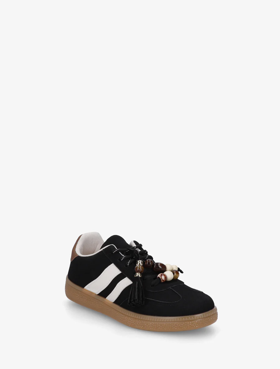 Suède sneakers met parels - Zwart - Image 2