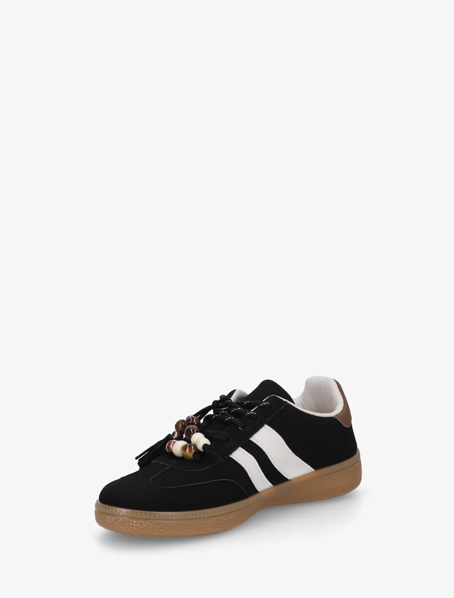 Suède sneakers met parels - Zwart - Image 3