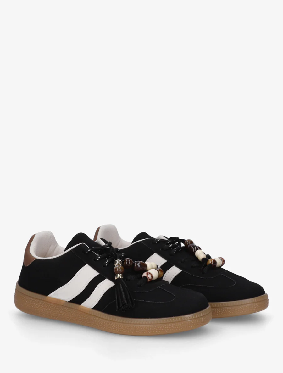 Suède sneakers met parels - Zwart - Image 4