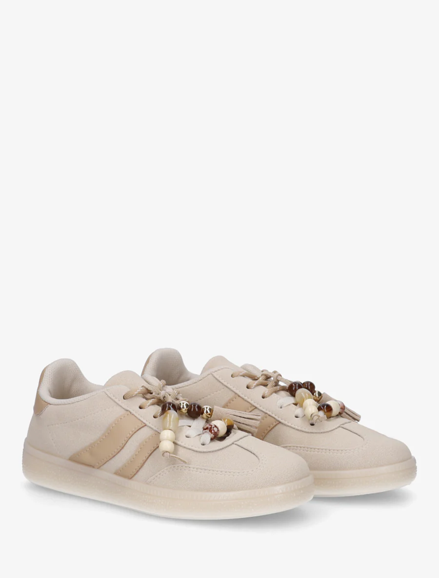 Suède sneakers met parels - Beige - Image 4