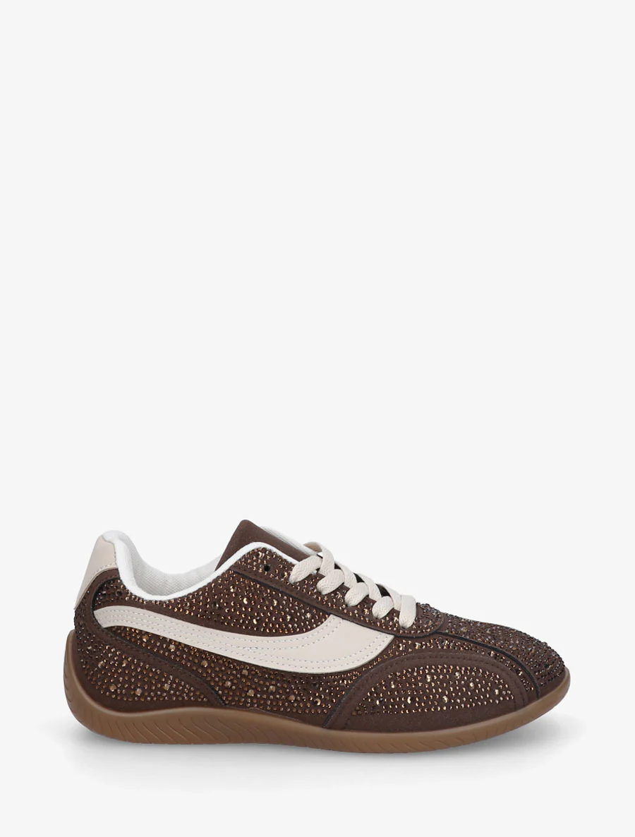 Suède sneakers met strass. - Bruin