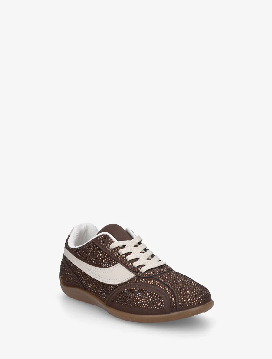 Suède sneakers met strass. - Bruin - Image 2