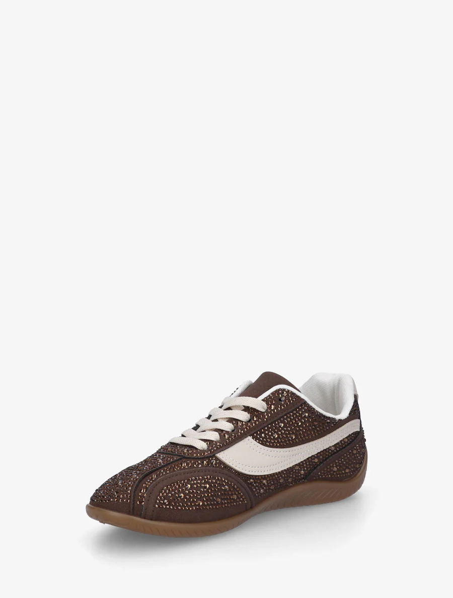 Suède sneakers met strass. - Bruin - Image 3