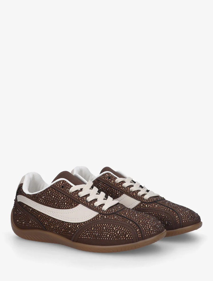 Suède sneakers met strass. - Bruin - Image 4