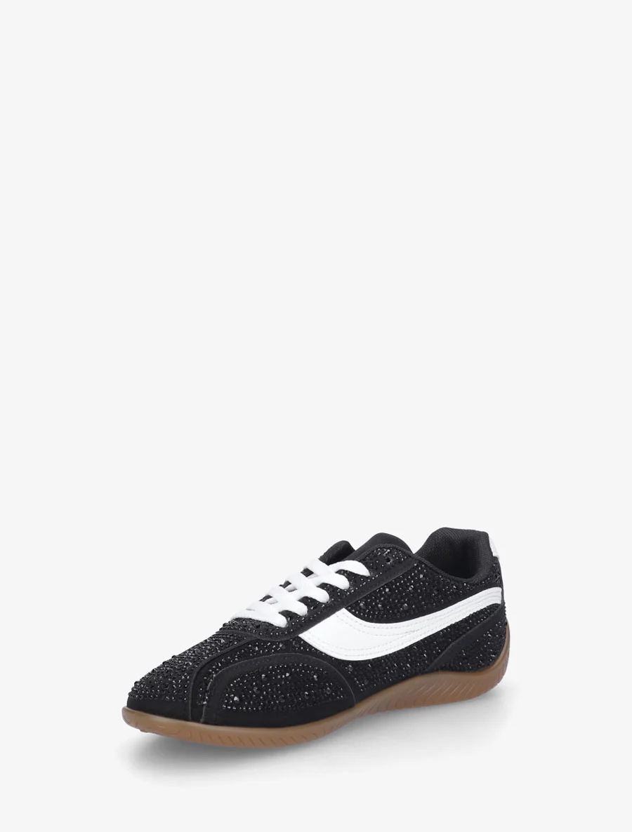 Suède sneakers met strass. - Zwart - Image 3