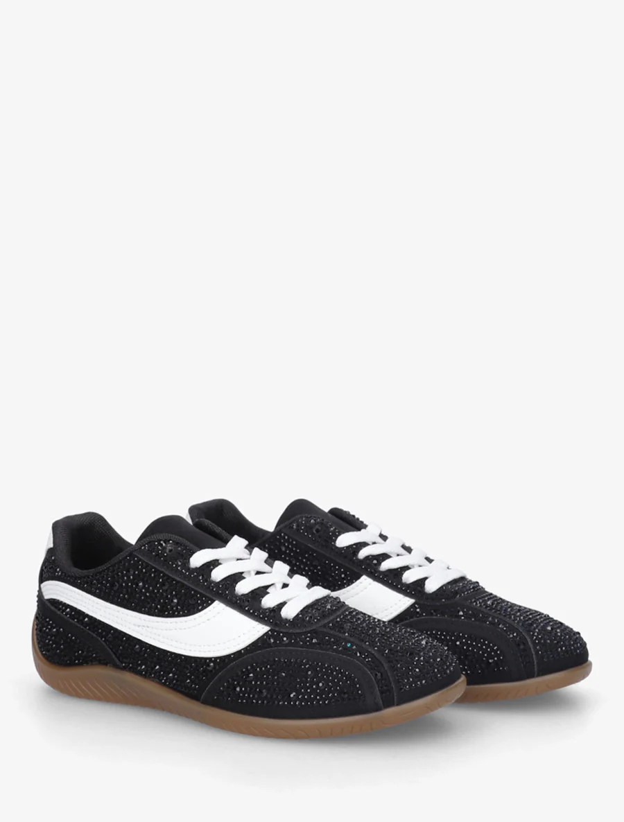 Suède sneakers met strass. - Zwart - Image 4