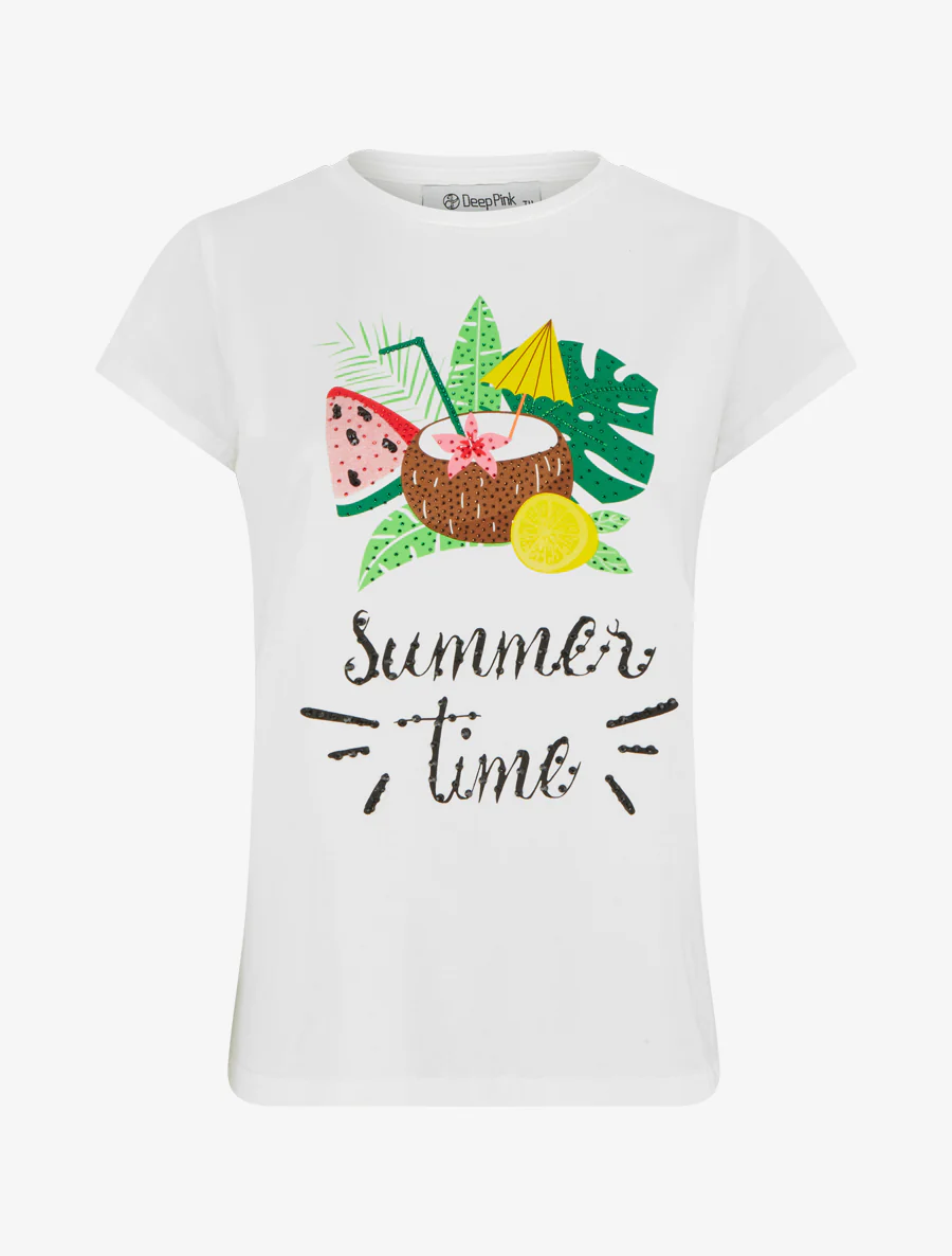 Summer Time T-shirt met strass - Wit