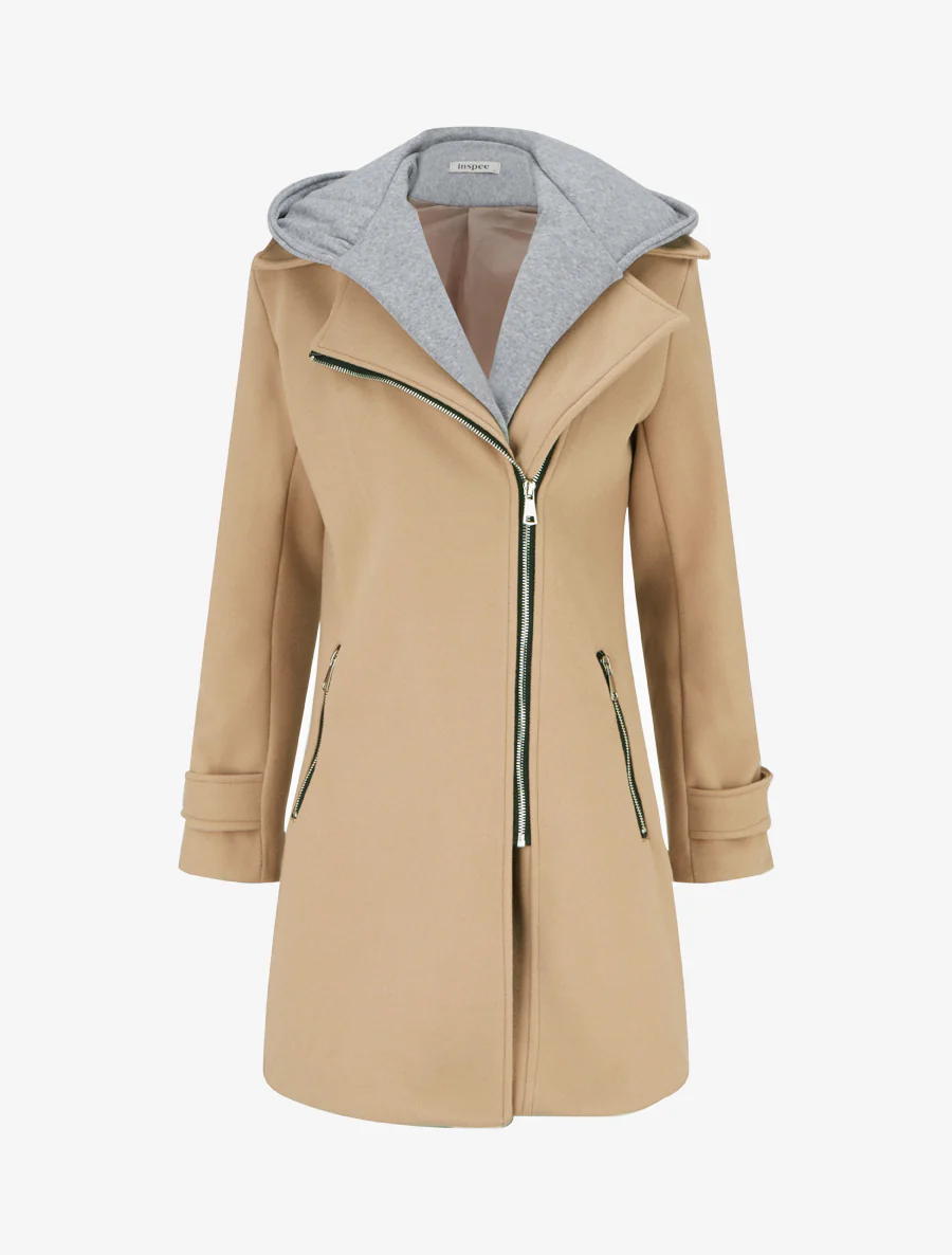 Sweatvest met capuchon en ritssluiting - Licht kameel