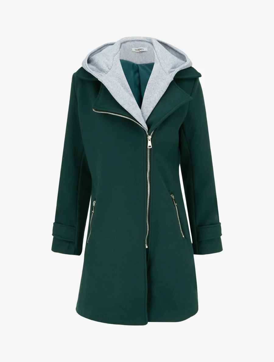 Sweatvest met capuchon en ritssluiting - Dennengroen