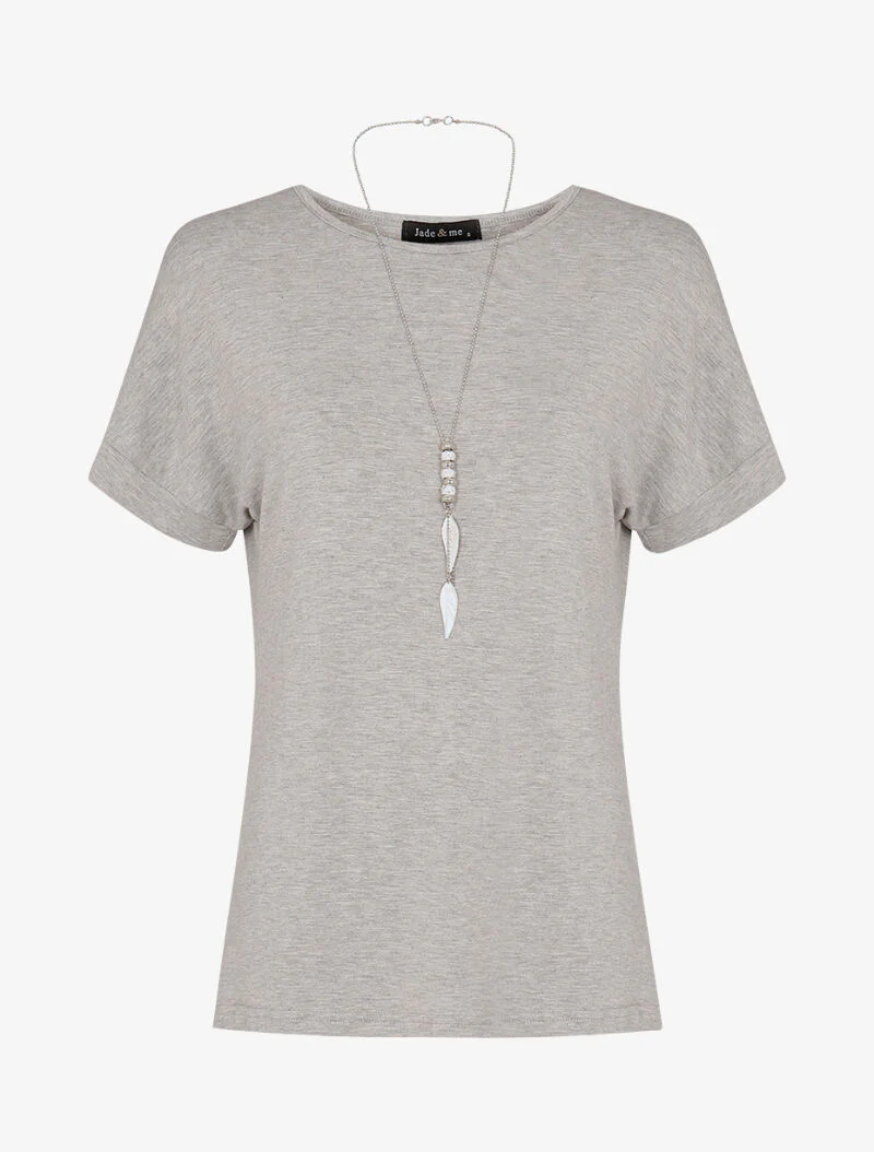 Losvallend T-shirt met halssnoer - gemêleerd grijs