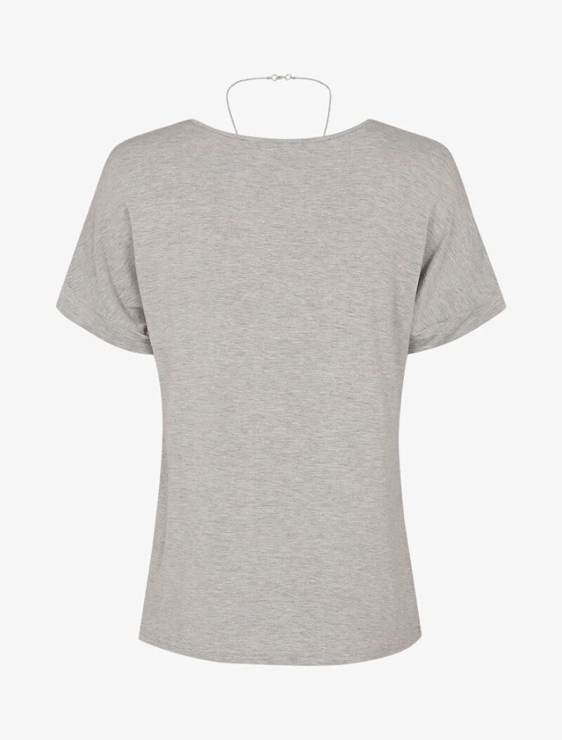 Losvallend T-shirt met halssnoer - gemêleerd grijs - Image 2