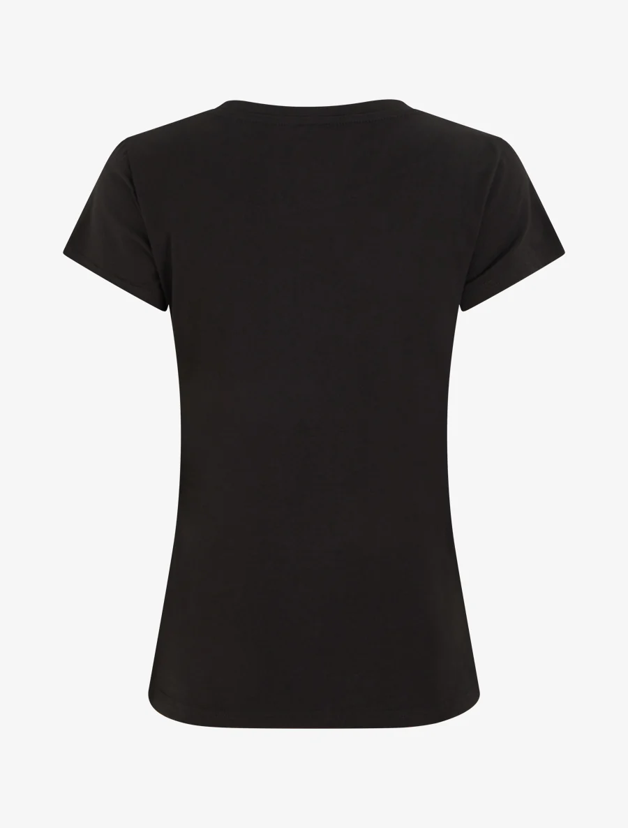 T-shirt met boodschap en met bloemenpatroon met strass-steentjes. - Zwart - Image 2