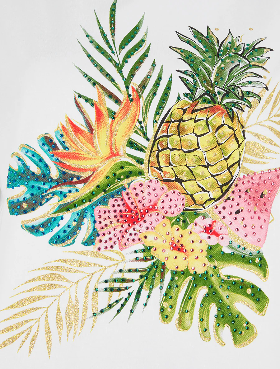 T-shirt met fruitenprint en strass. - Wit - Image 3
