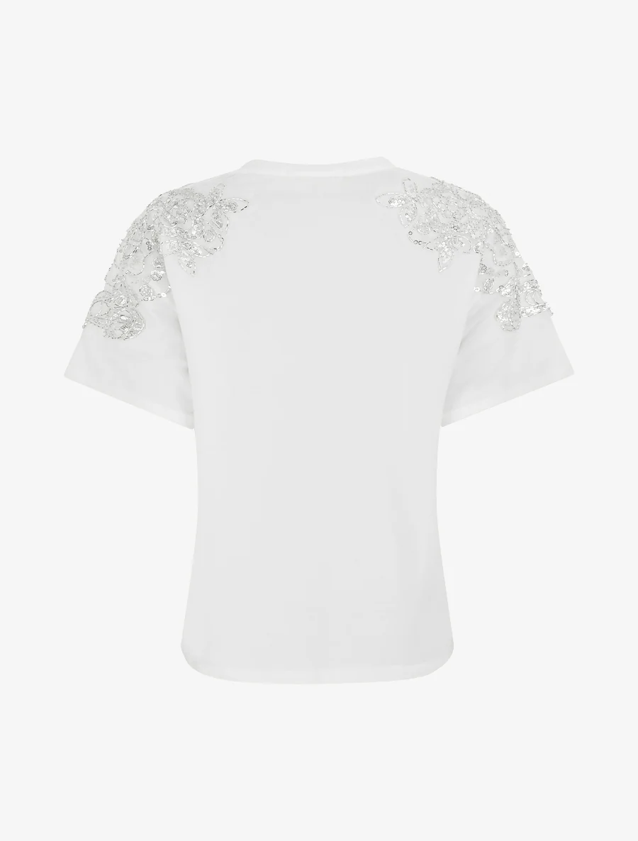 T-shirt met korte mouwen en schouderstrass. - Wit - Image 2