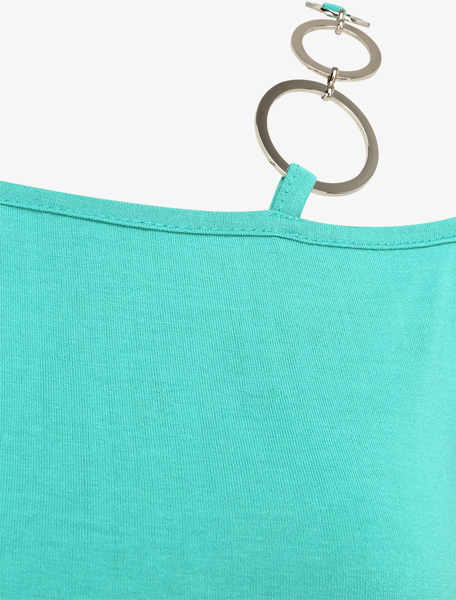 Ronde hals T-shirt met ringen - Turkoois - Image 3