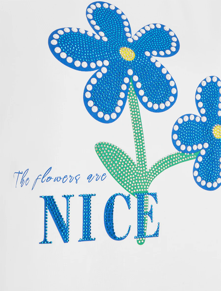 T-shirt met strass en bloemen - Wit - Image 3