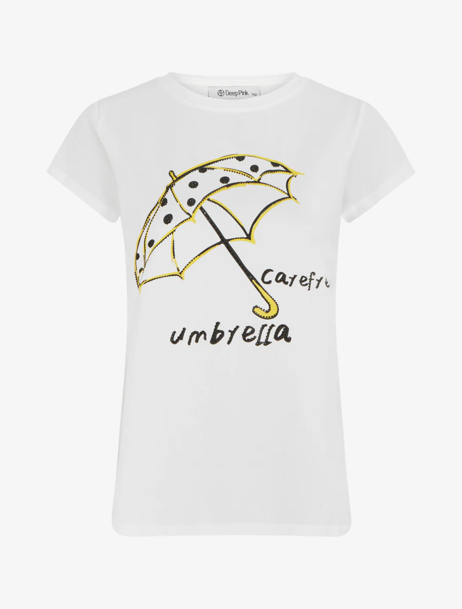 T-shirt met strass en parapluimotief - Wit