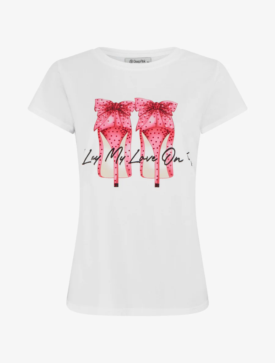T-shirt met strass en stiletto motief - Wit