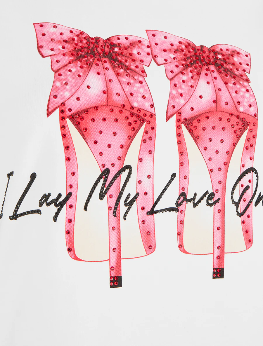 T-shirt met strass en stiletto motief - Wit - Image 3