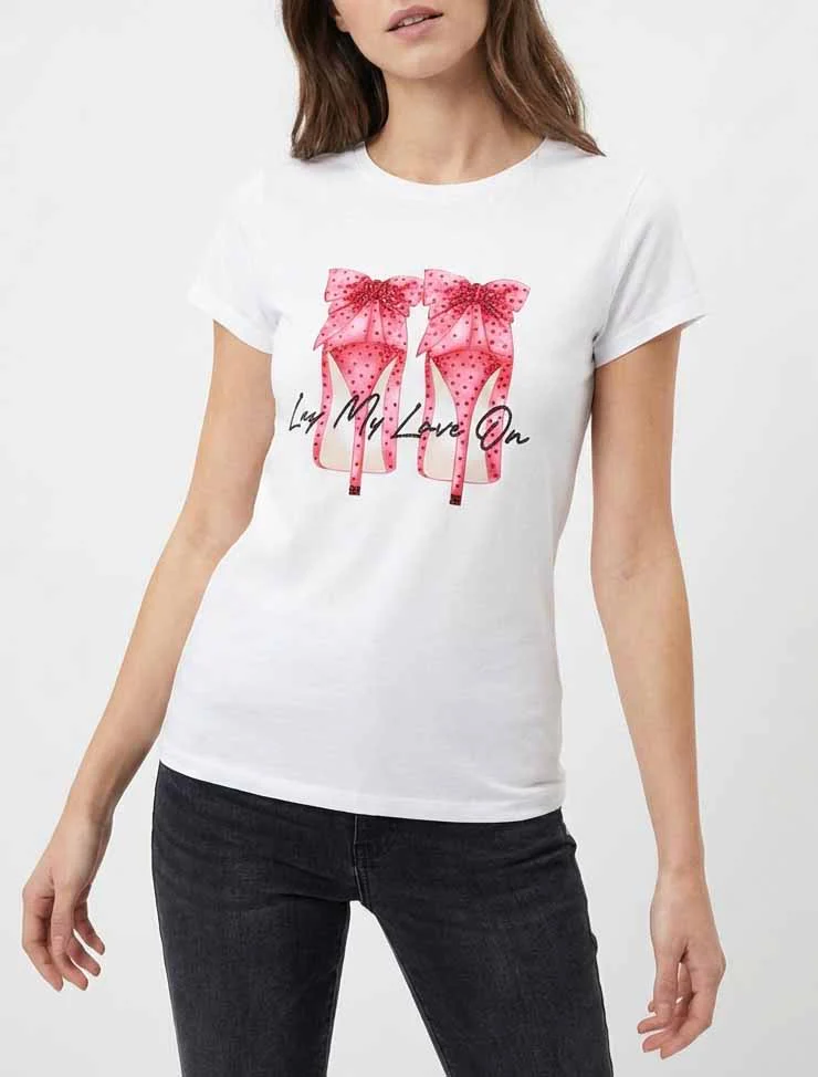 T-shirt met strass en stiletto motief - Wit - Image 4