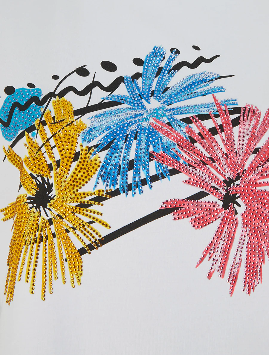 T-shirt met vuurwerkprint en strass - Wit - Image 3