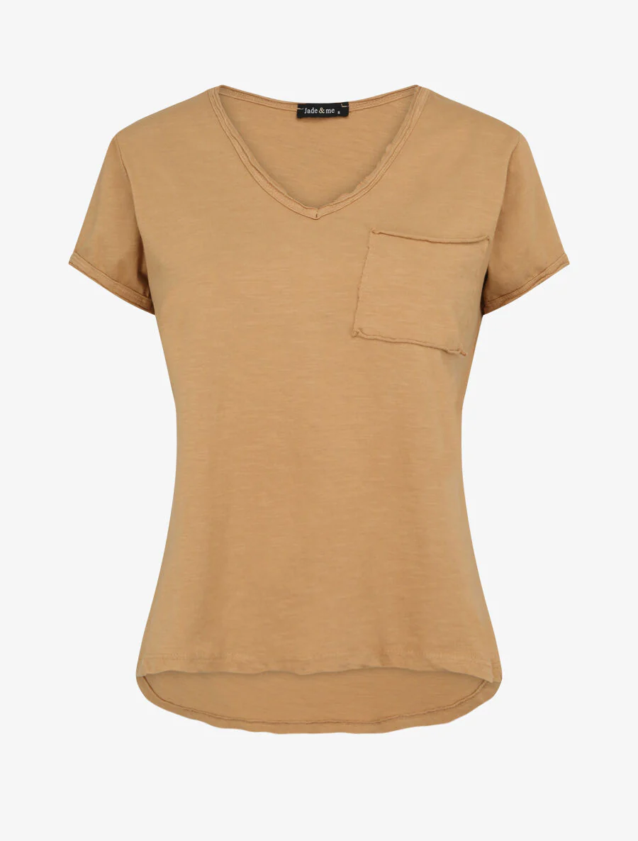 Recht T-shirt effen korte mouwen - Camel