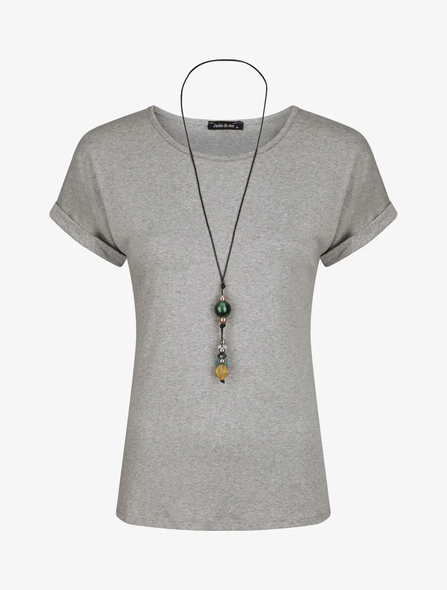 Slim fit T-shirt met korte mouwen - GemĂȘleerd grijs
